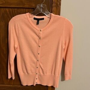 White House Black Market 3/4 Sleeve Crew Neck Cardigan in Peach Smoothie